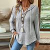 Women's Casual Fashion Hooded Drawstring Button Casual Long Sleeve Top