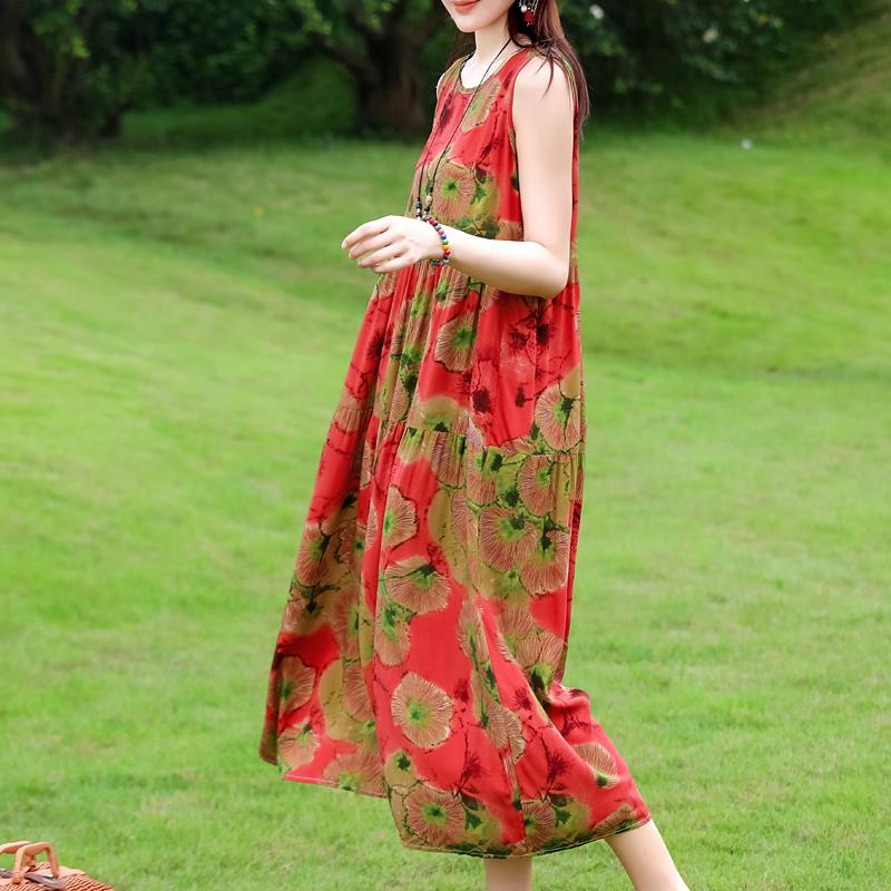 Vestido sin mangas de talla grande para mujer, vestidos largos casuales sueltos, ropa de verano vintage