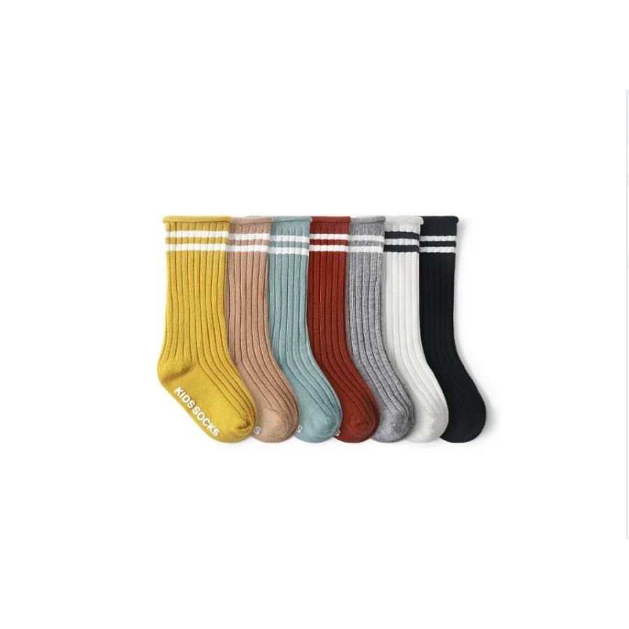 0-4 Y Children's Fun Retro Autumn and Winter Girl Baby Socks, Parallel Stripes Boys' Trendy Sports Socks, Pure Color Non-slip