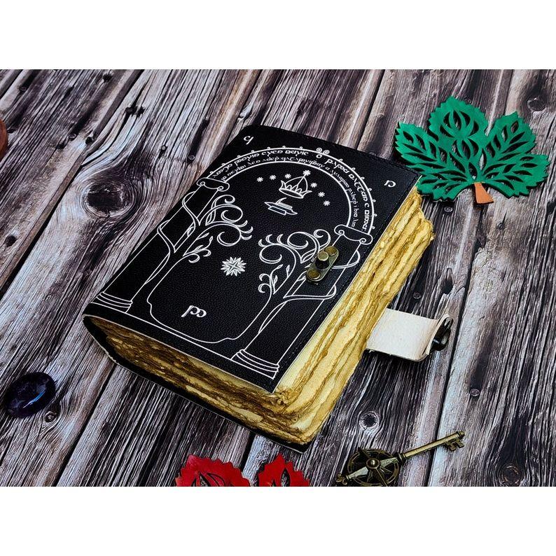 Leather Journal, Doors of Durin, Tolkien Lord of the Rings, Gift for him, gift for her, Book of shadows, fantasy journal, wedding guest book