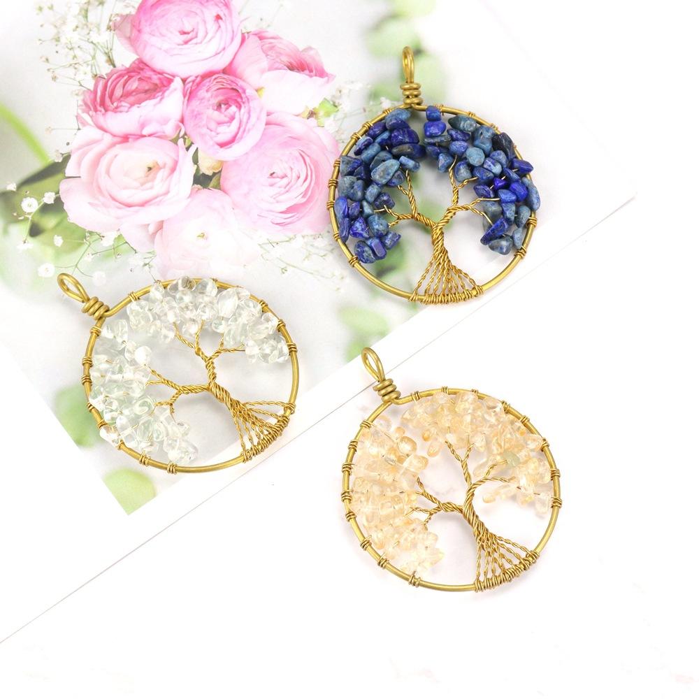 Hand-Wound Natural Gravel Raw Copper Tree Root Life Tree Necklace Crystal Stone Pendant Necklace N46
