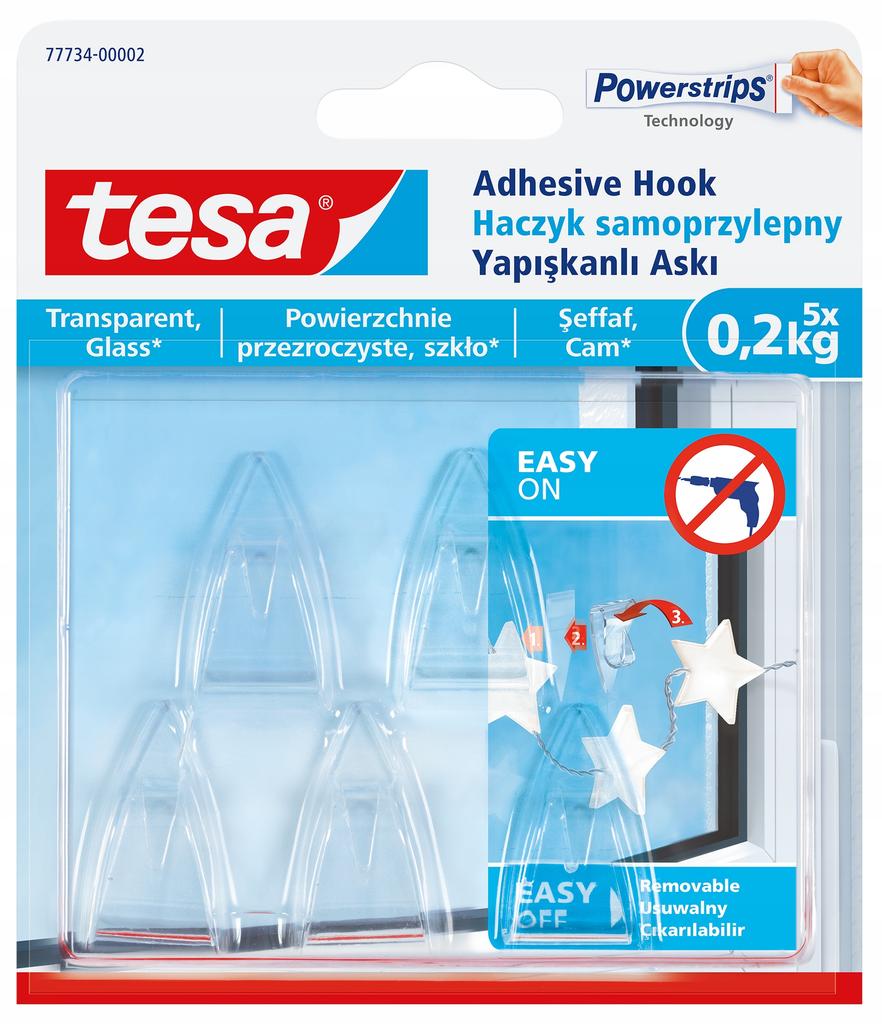 Tesa Haczyki Samoprzylepne Na Szybę Okno Do 0,2Kg Ozdób Dekoracji 5Szt