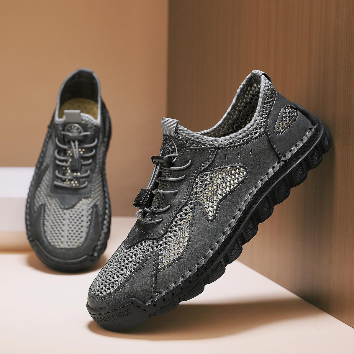 

Летняя удобная мужская повседневная обувь, мокасины больших размеров, сетчатые туфли, туфли на плоской подошве, дышащие туфли для вождения, мужские кроссовки 39 серый