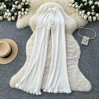 Herbst Winter Damen Lässiger Stil Gestrickter Pullover Kordelzug Weites Bein Hausanzug Hose