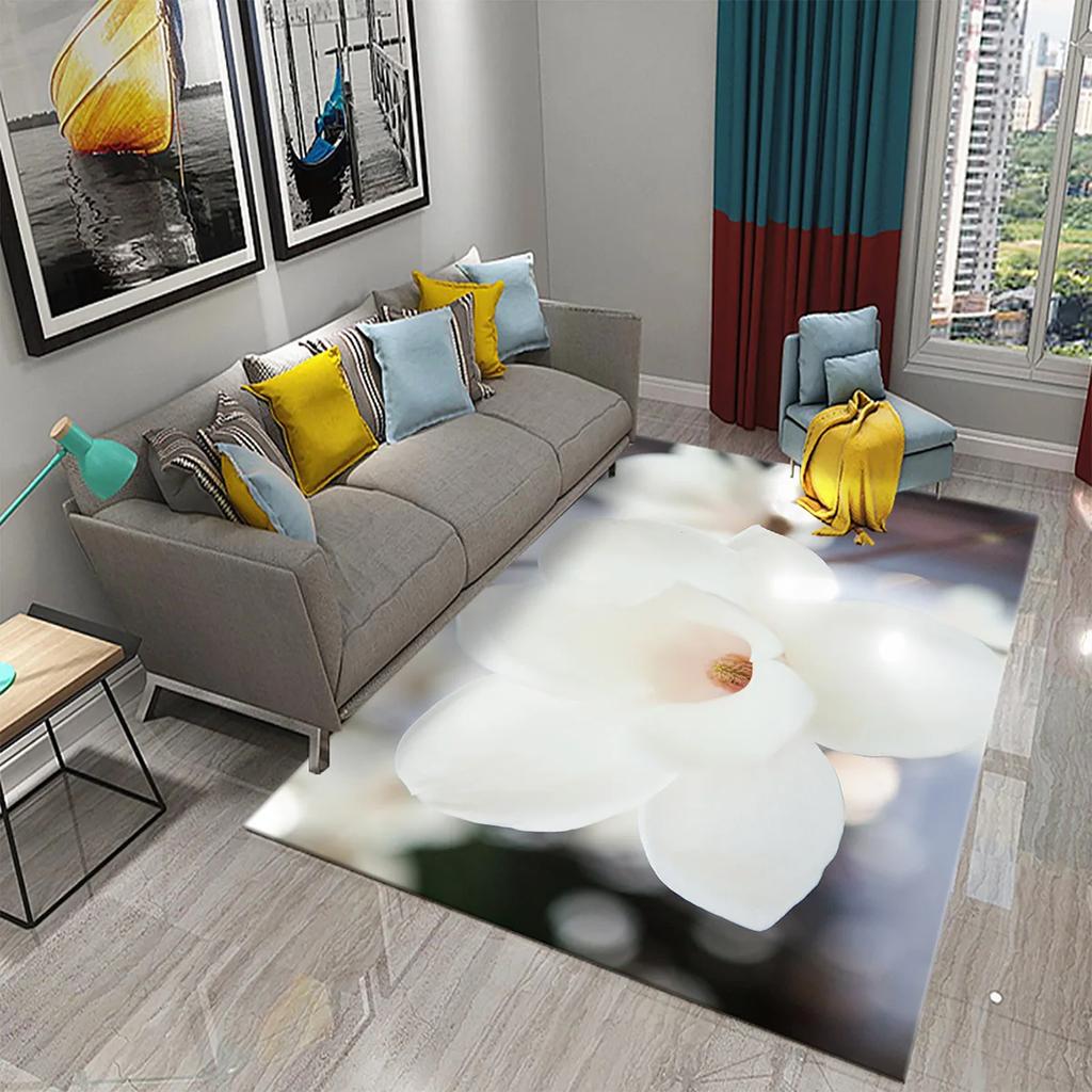 Magnolienblüten Teppich Rosa und Weiß Blumenteppiche Fußmatten Schlafzimmerdeko Bodenteppiche für Badezimmer Küche Eingang Rutschfester Teppich