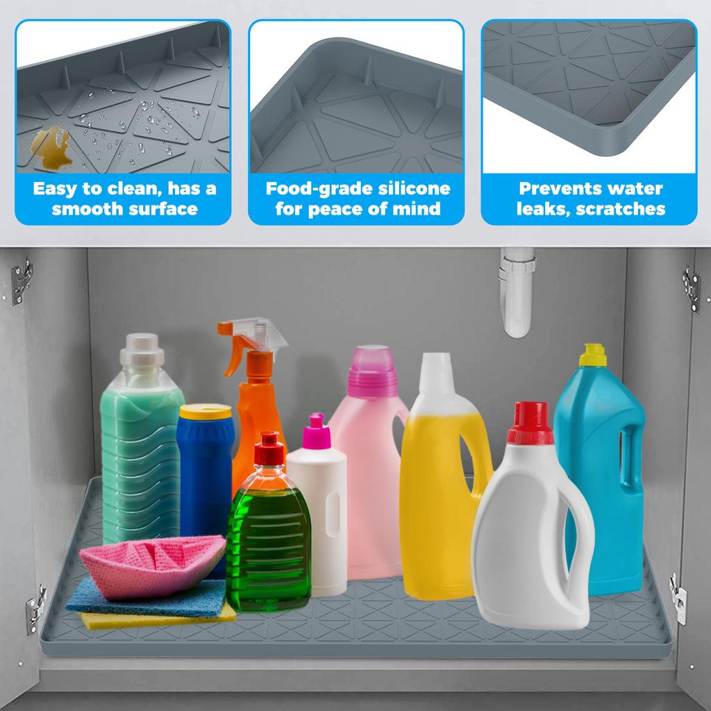 Thickened Under-Sink Mat Liner Multifunction Oil Proof Textured Kitchen Sink 34"*22" Organizer Storage Tray With Heightened Edge