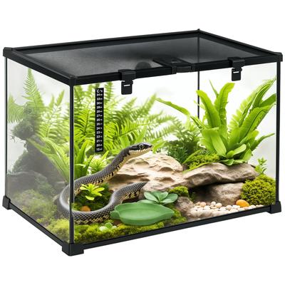 Glas Reptilien Terrarium Insekten Zuchtbehälter Vivarium Lebensräume mit Thermometer für Eidechsen, Hornfrösche, Schlangen, Spinnen - Groß 50 x 30 x 35cm