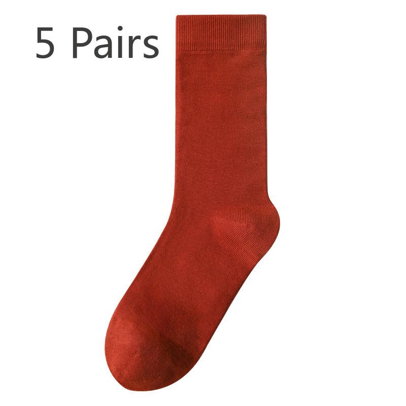 5 Paar Damen Frühling und Herbst Reine Baumwolle Einfarbig Reine Baumwolle Sport Verdickte Mittellange Socken