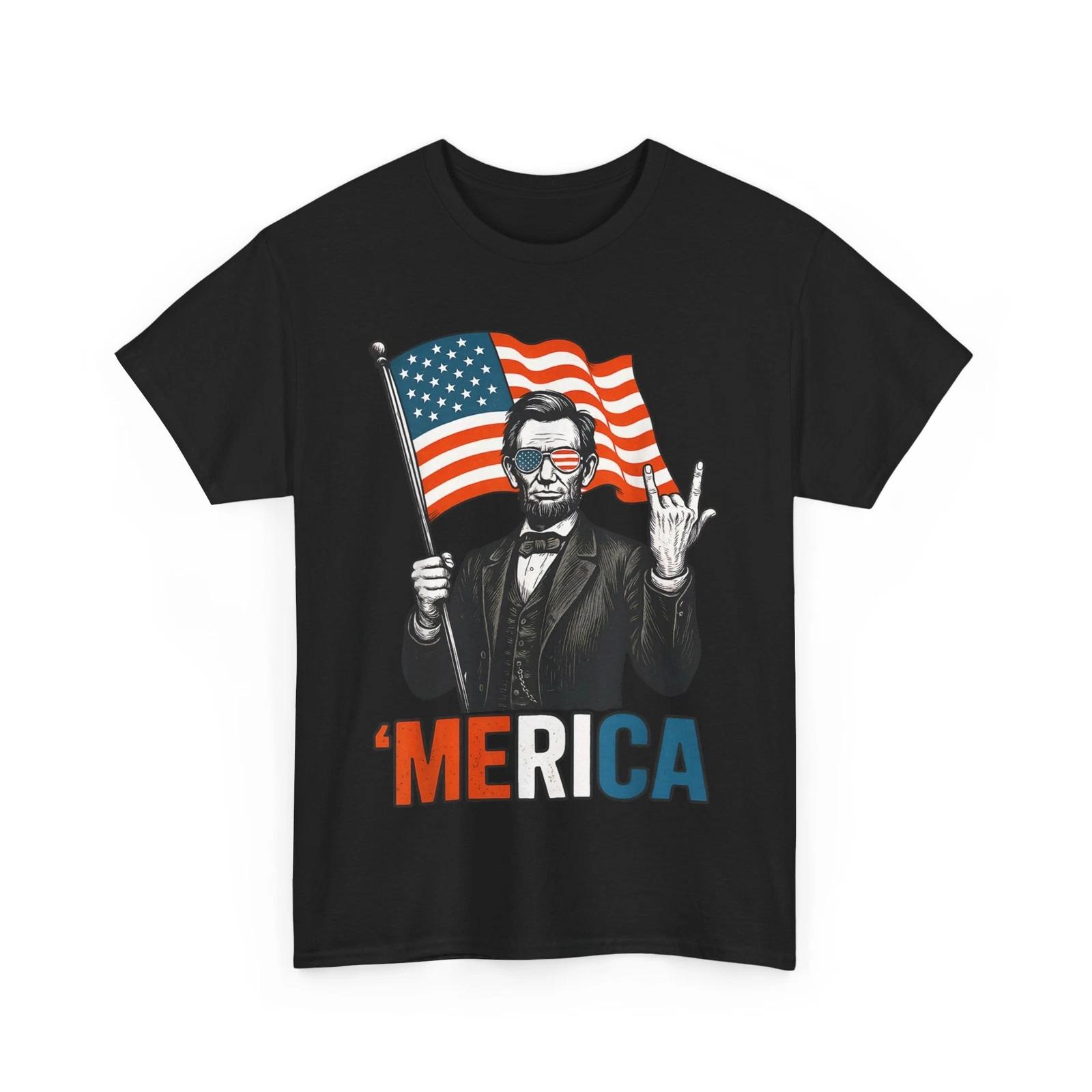 4th of July Merica Abraham Abe Lincoln American Flag Patriotic Shirt 4XL