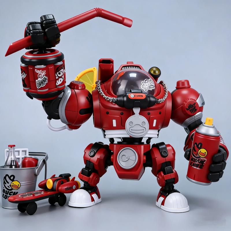 B.Duck Hiphop Duck 21cm Mecha Model Kit Coke Theme Anime Action Figure With Water Decals Easy Assembly Toy Desktop Ornament Gift