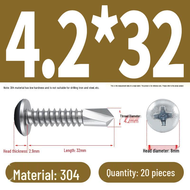 Stainless Steel 304 Phillips Round Head Self-Drilling & Tapping Screws, M3.9/M4.8/M5.5 Swallowtail Bolts