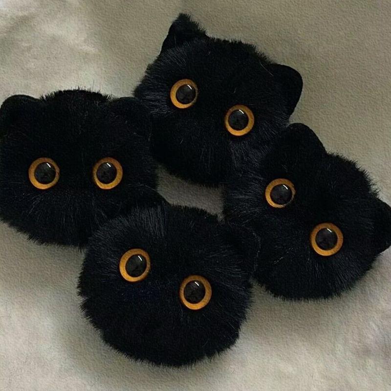 Black Cute Cat Ball Plush Toy Doll Small Pendant Cuddly Pillow Cushion Ins Capibara Plush Toy Doll For Boy Girl Brithday Gifts