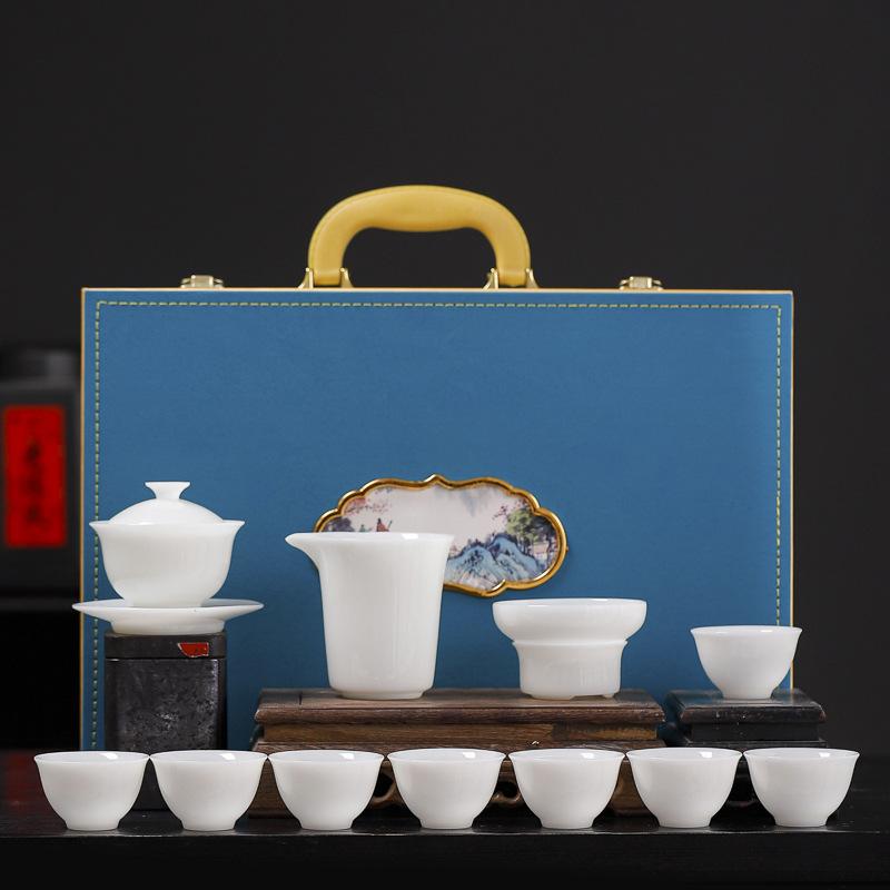 Pu Jade Porcelain Tea Set, Cover Bowl, Tea Cup for Home Use, High-end Gifts for Customers, Business Company Gifts
