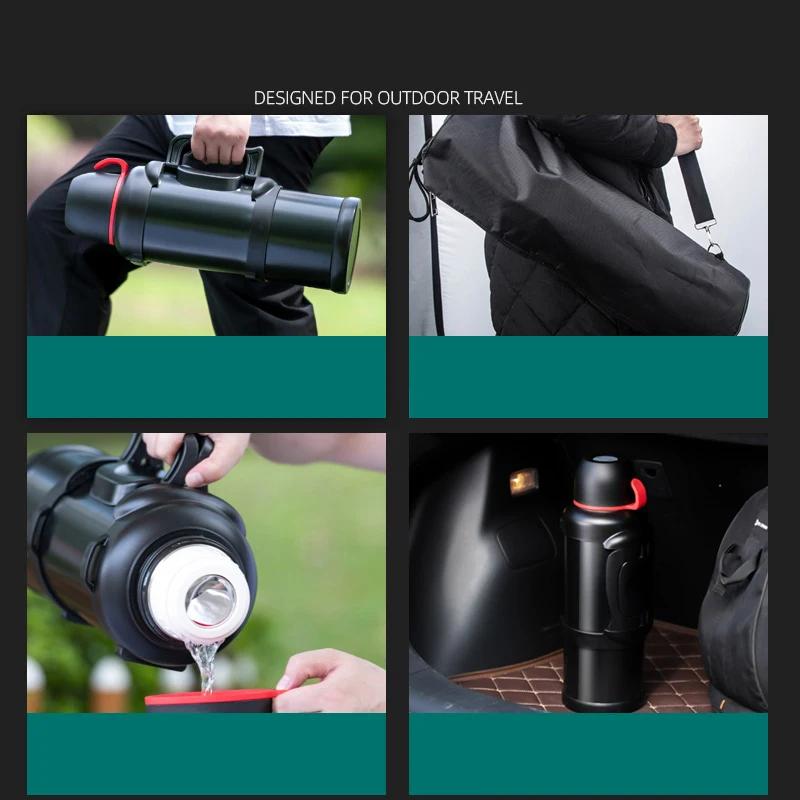 Outdoor-Thermoskanne, große Kapazität, Edelstahlflasche, Vakuumtopf, Flaschen, tragbar, für Reisen, Wandern, auslaufsichere Thermosflasche