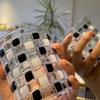 Hand-Painted Black & White Plaid Glass Cup for Beverages