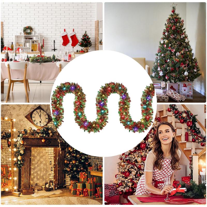 Christmas Garland Led Light Tinsel Garland With Led Lights 16.4Ft Streamers Ornaments Shiny Twist Christmas Decor Battery