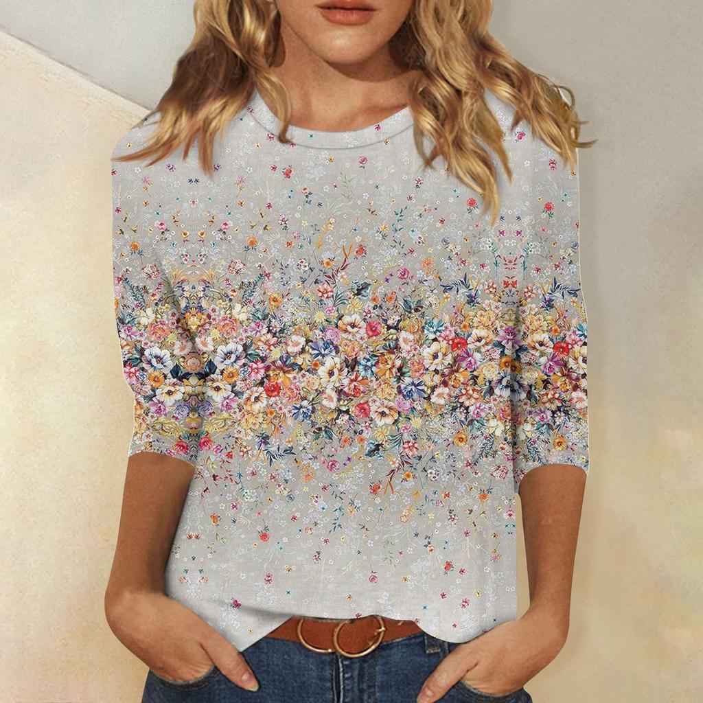 3/4 Sleeve Shirts For Women Cute Print Graphic Tees Blouses Casual Plus Size Basic Tops Pullover