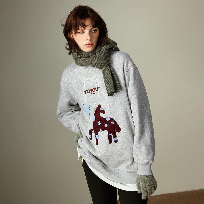 Chuyu Women's Mongolian Horse Totem Thermal Fleece Sweatshirt