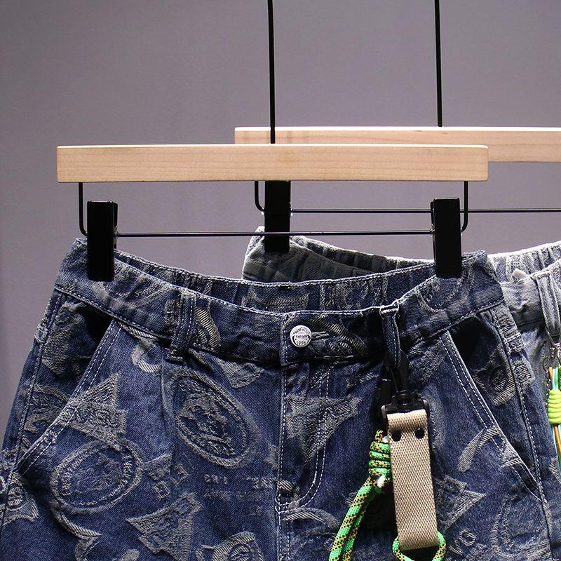 MenJacquard   Fashion  Print Shorts for Men's Loose Straight Casual Denim Shorts