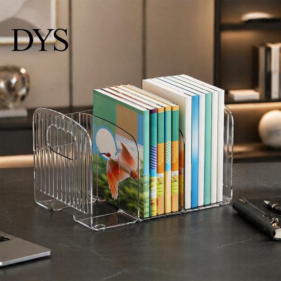 Desktop Document Storage Rack Clear Magazine Holder, 3/4-Compartment Desk Organizer, Vertical Bookend File Space Saving Book Stand for Students Sorter