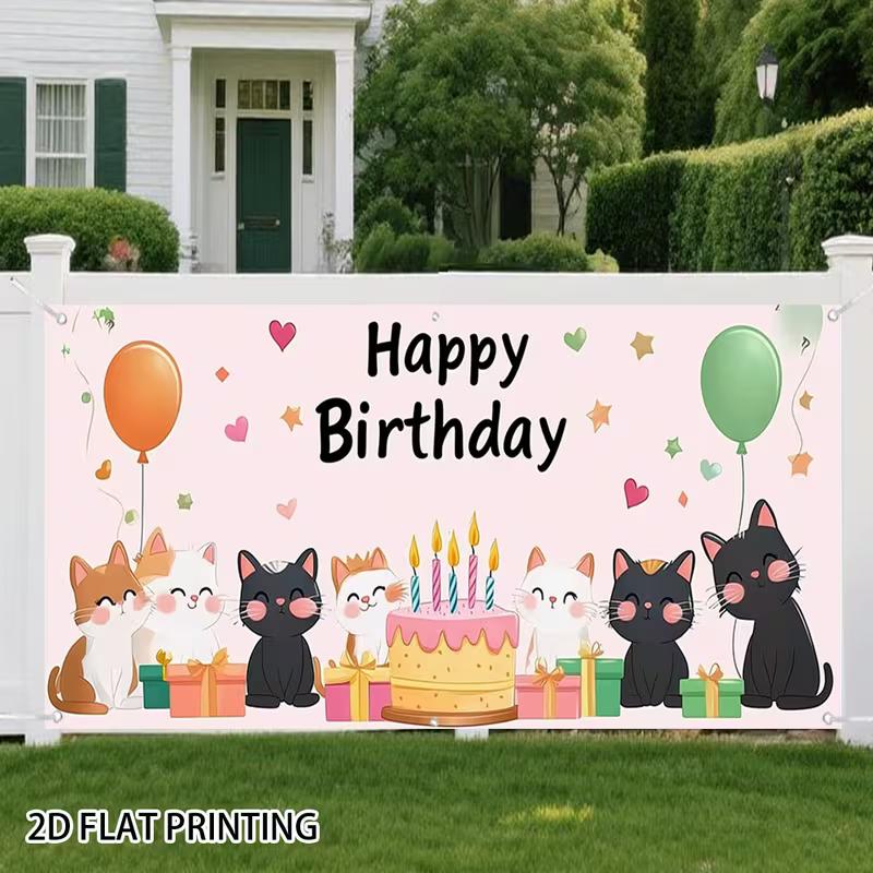 

2D Cute Cats Happy Birthday Photography Backdrop with Cake and Balloons 47.2x31.5inch/120*80cm