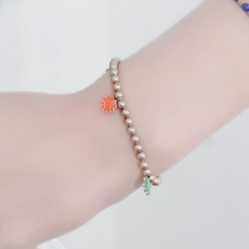 BONBEAU Multiful enamel motive silver charms Bracelet Cute motif charm crystal ball bracelet