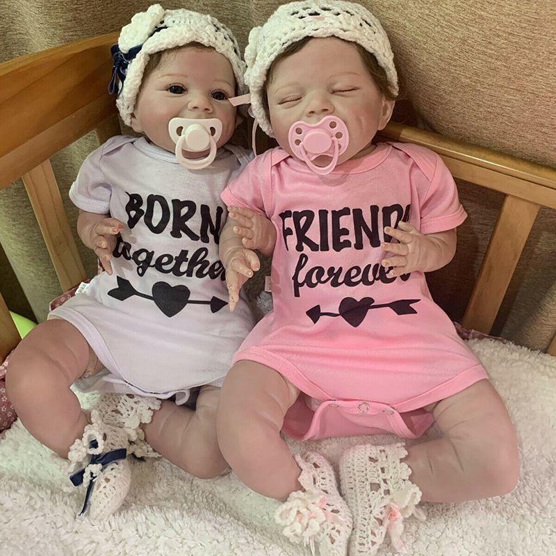 Realistic 22'' Reborn Sleeping Twins Dolls With Hand Rooted Mohair Eyelashes