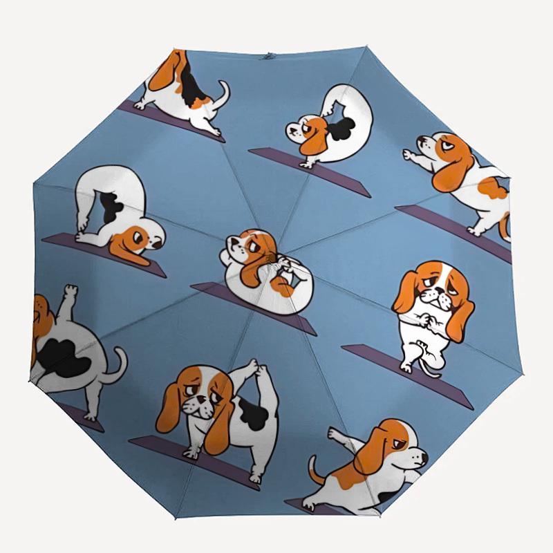 1pc Yoga Dogs Automatic Folding Umbrella, 8-Rib Durable Iron Frame, Compact Travel Umbrella for Women & Men 106