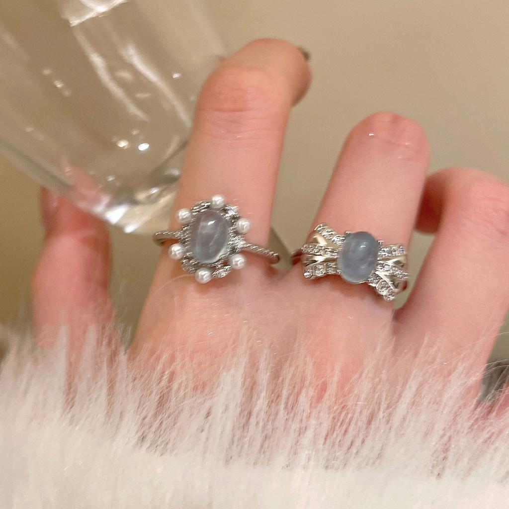 Sea Blue Moonlight Gemstone Rings for Women Light Luxury Exquisite Flower Stacking Style Ring Fashion Wedding Jewelry Gift