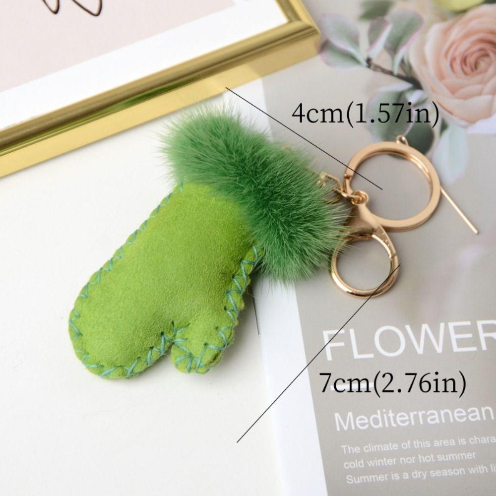 Fluffy Mink Hair Pendant Leather Car Keyring Fashion Little Glove Keychain  Bag Decoration