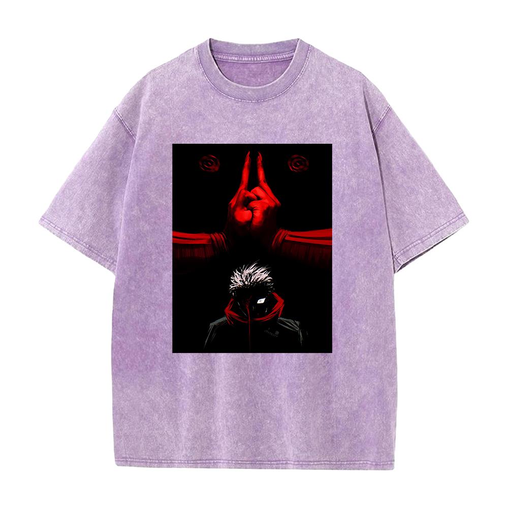 Manga Jujutsu Kaisen Ryomen Sukuna Printed Tee Men Women Clothing Washed Cotton T-shirt Casual Oversized T Shirt Harajuku Tshirt