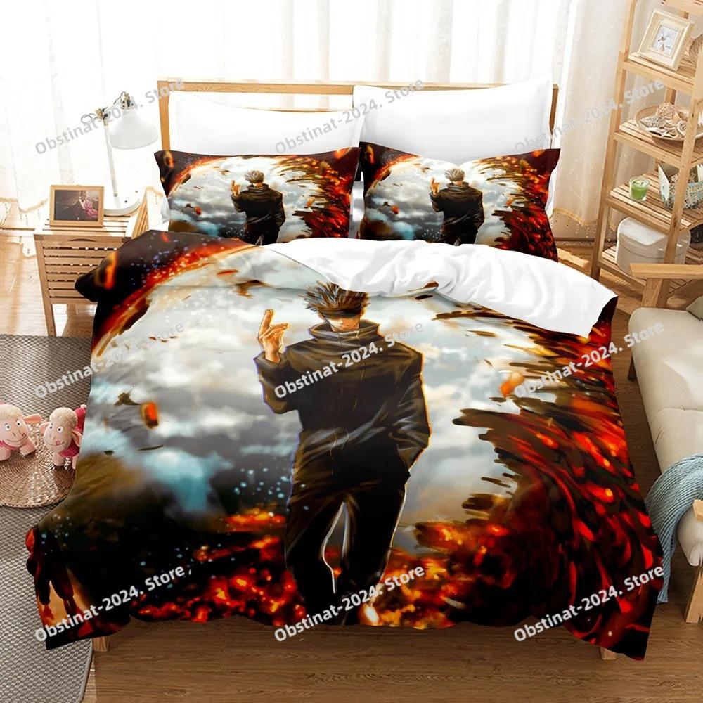 Jujutsu Kaisen Bedding Set Yuji Itadori Gojo Satoru Printed Duvet Cover Sheet Pillowcase Soft Quilt Cover Full Queen King Size