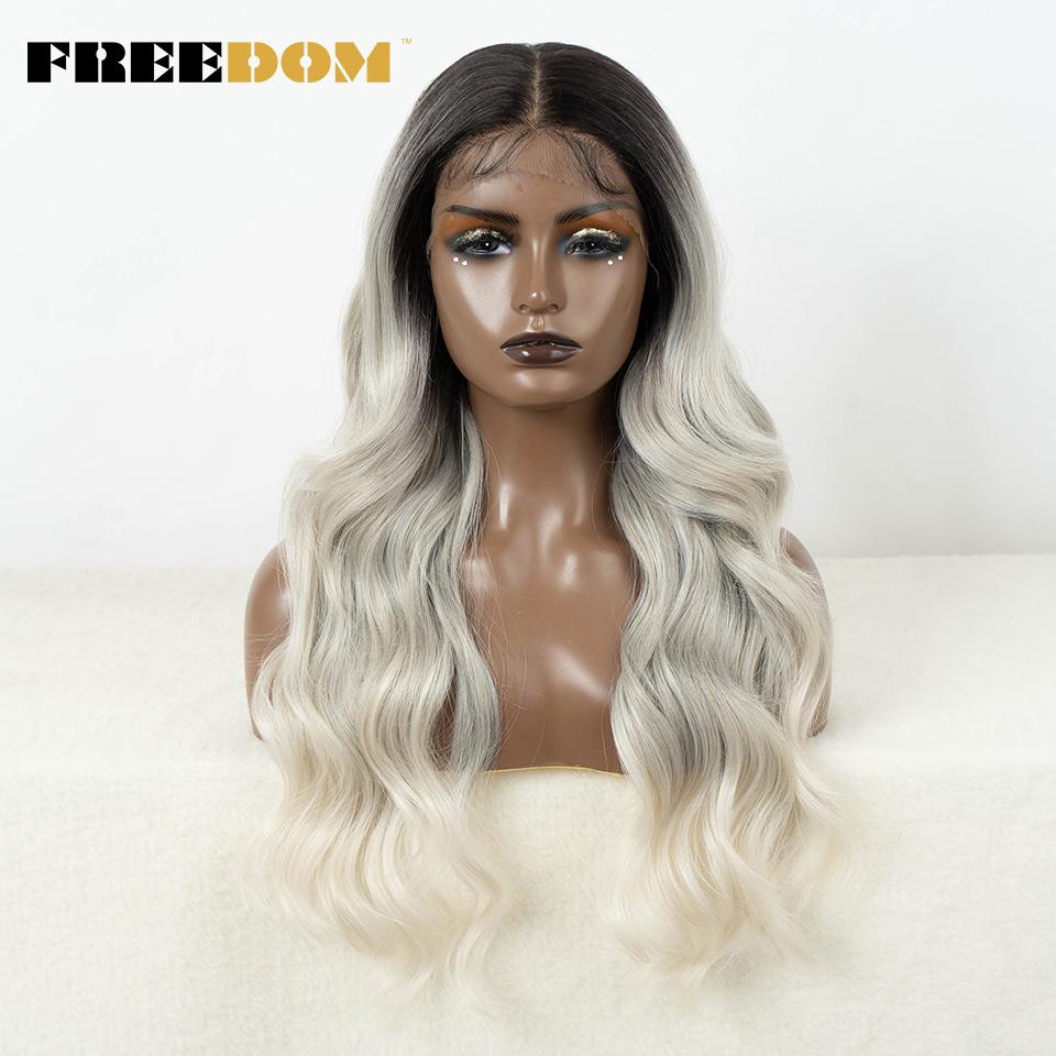 

FREEDOM Synthetic Lace Front Wigs for Women 13x7 HD Synthetic Body Wave Lace Wig Long Ombre Brown Wig Pre Plucked Cosplay Wigs (as the picture,26inches&13*7)