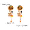 Long Tassel Design Drop Earrings Dripping Oil Effect Pumpkin Earrings Halloween Earrings  For Women