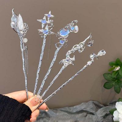 Kadınlar için Vintage Aytaşı Saç Çubukları Yeni Çin Stili Metal Uzun Püsküllü Zincir Saç Tokaları Başlık Saç Aksesuarları