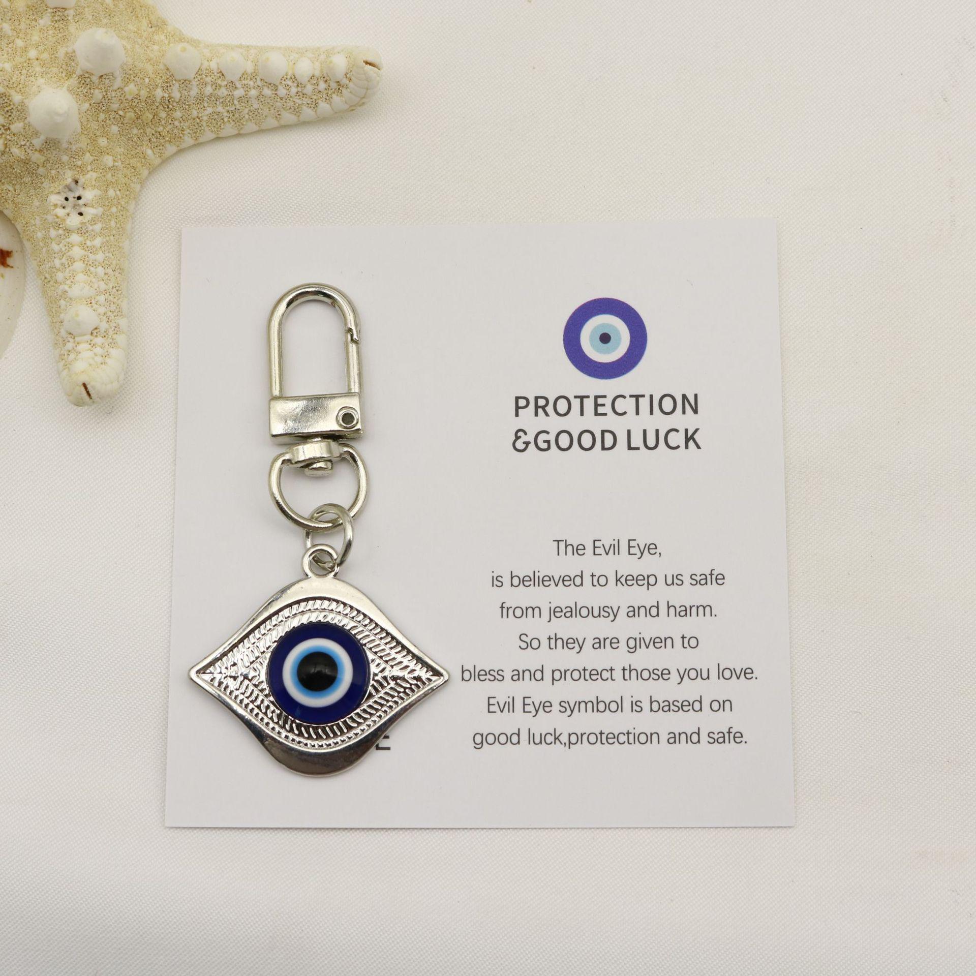 Blue Evil Eye Keychain: Protection & Good Luck English Card Pendant