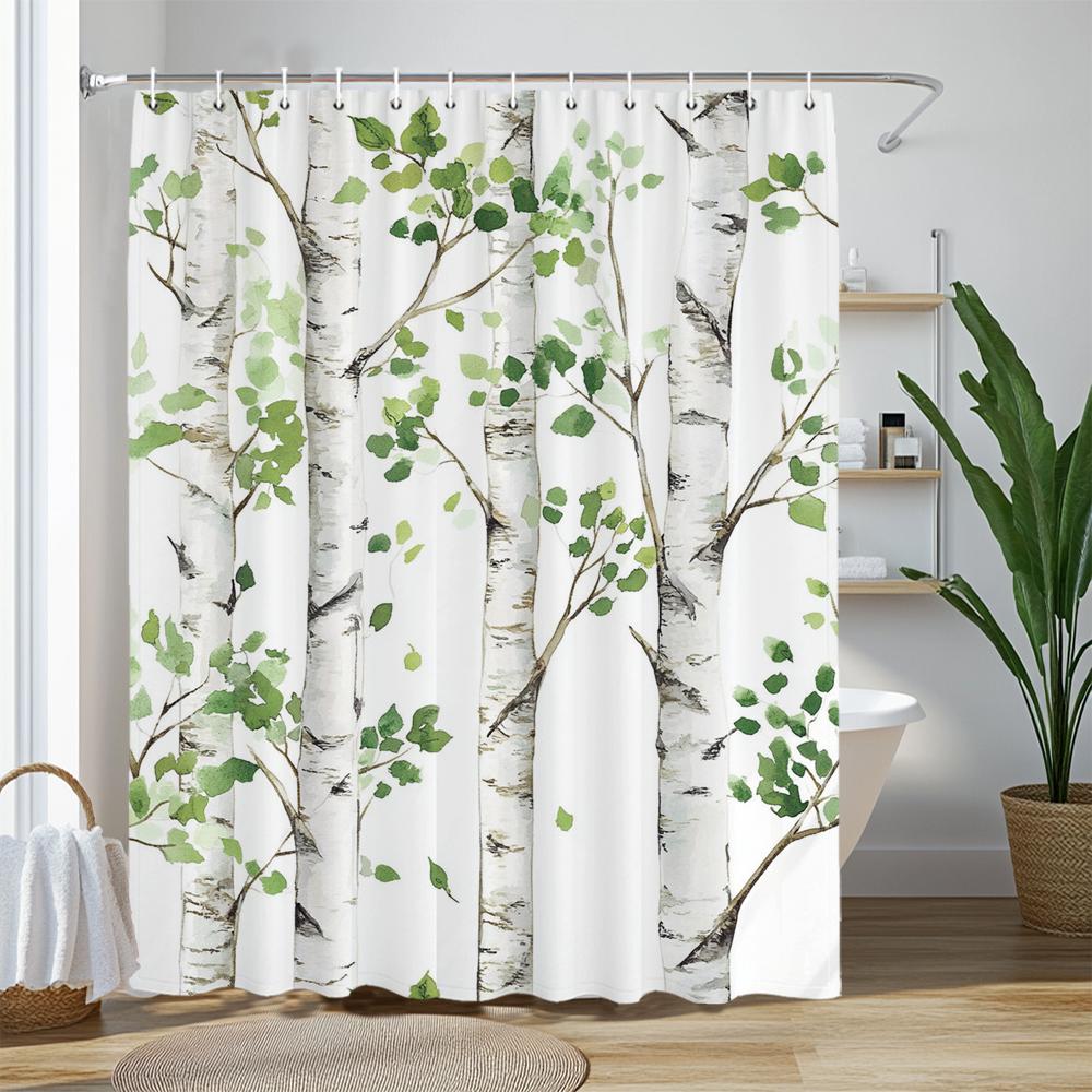 1 piece Small Fresh Plant Leaf Shower Curtain, Floral Tropical Plant Art Deco Bathroom Decorative Shower Curtain, with Hooks