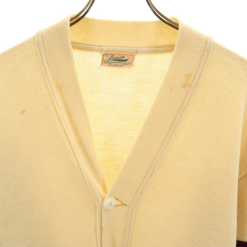 50s Vintage Long Sleeve Lettered Cardigan Beige Men's Used