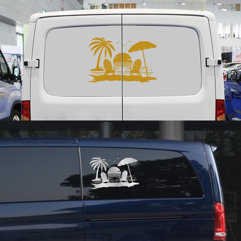 Palm Tree And Beach Camping Wall Sticker For Camper Van SUV Motorhome Decoration Caravan RV Decor Decal Auto Tuning Accessories