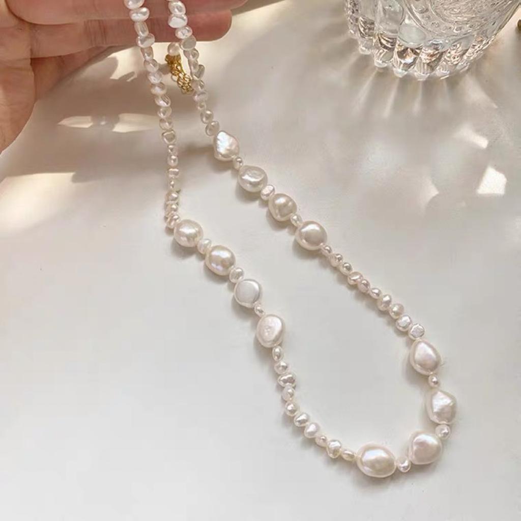 Long Court Style Bead Spaced Natural Special-shaped Baroque Pearl Necklace Trendy Sweater Chain