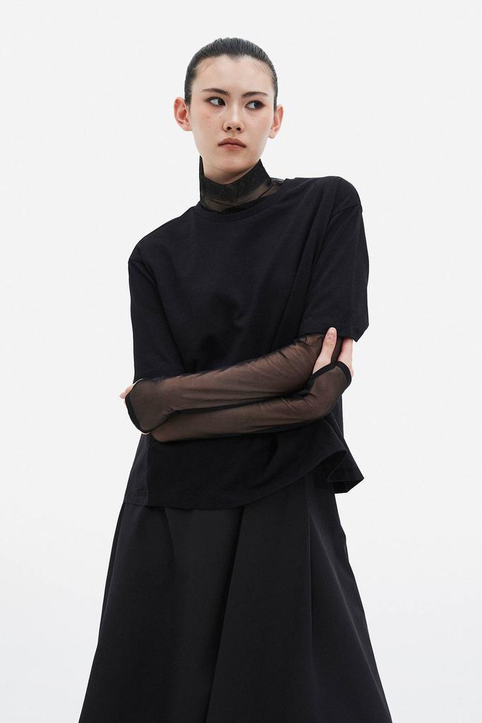 Jaa [Jaah] Cotton Color Block Short Sleeve T-Shirt_Black