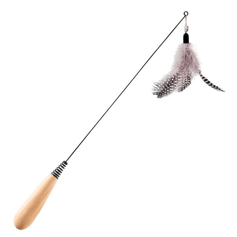 

Spring Teasing Cat Stick Wooden Handle Cat Teaser Stick Toy Feather Funny Simulation Fishing Rod Bell Squeaky Cat Toy