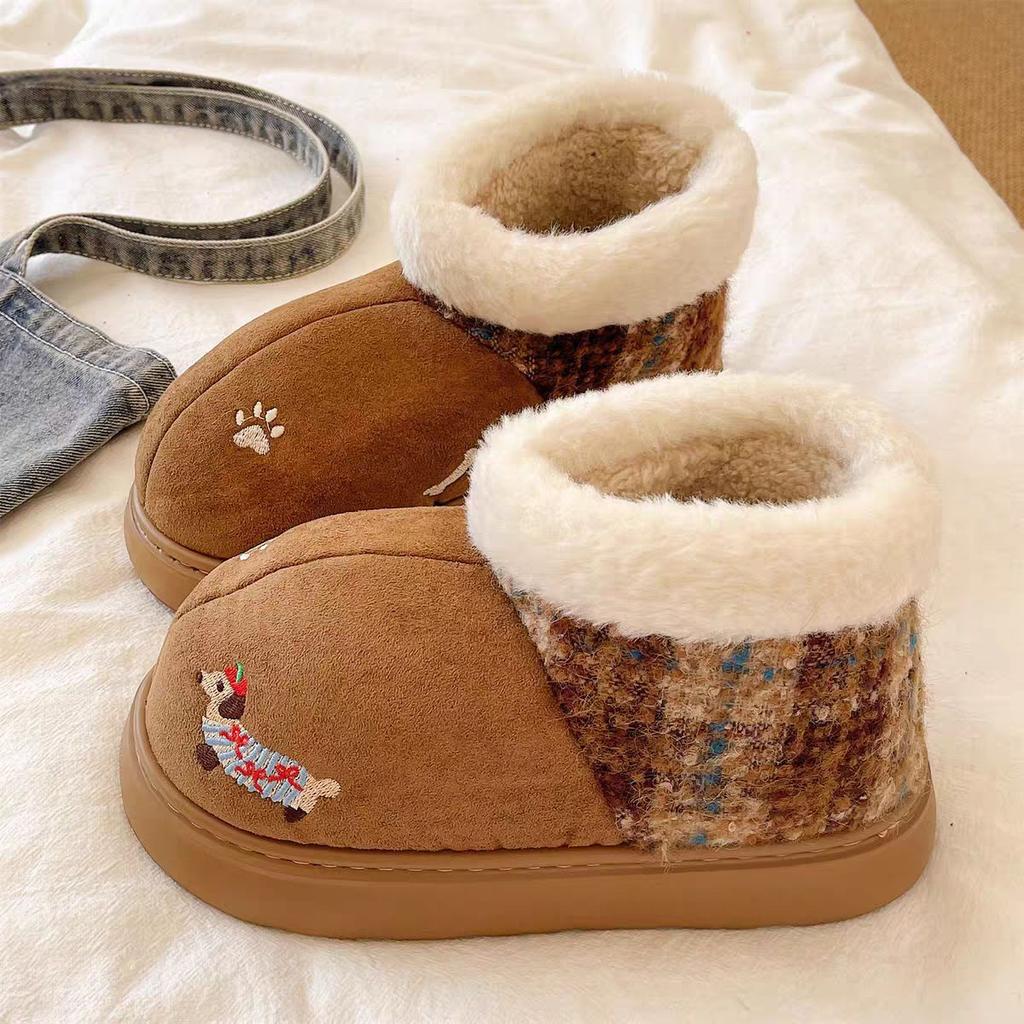 Women's Retro Fashion Lightweight Soft Sole Winter Warm Fur One Snow Boots Padded Lined Non-slip Casual Sports Martin Cotton Boots