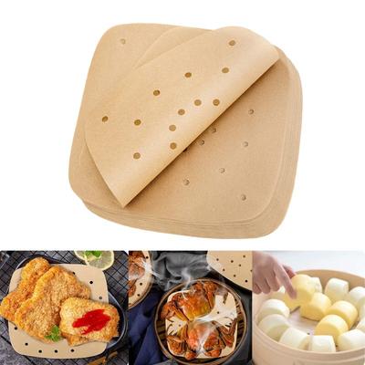 Papel Manteiga 7/8/9 Polegadas 50 Peças Quadrado Perfurado para Air Fryer, Vaporizador, Forno, Frango Frito, Lado Duplo Acessórios para Air Fryer