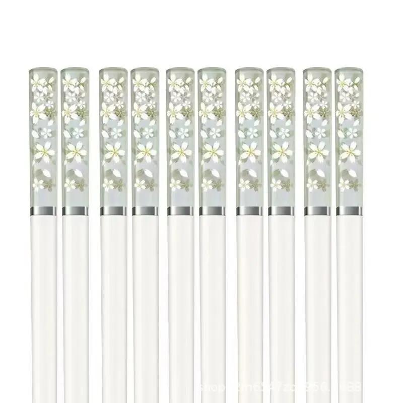 5 Pair Amber Sakura Chopsticks Japanese Cherry Blossom Pattern Chopsticks Reusable Food Sticks Kitchen Tableware
