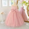 Children's Spaghetti Strap Sequin Flower Girl Dress - Puffy Tulle Skirt with Bow, Princess Gown for Weddings & Performances