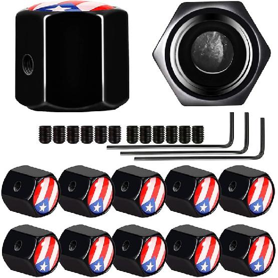 Dsycar 12 Pack Chrome American Flag Valve Stem Cap Aluminum Hexagon Design, with Rubber Ring, Universal fits Cars, Trucks, Motorcycles, Bicycles