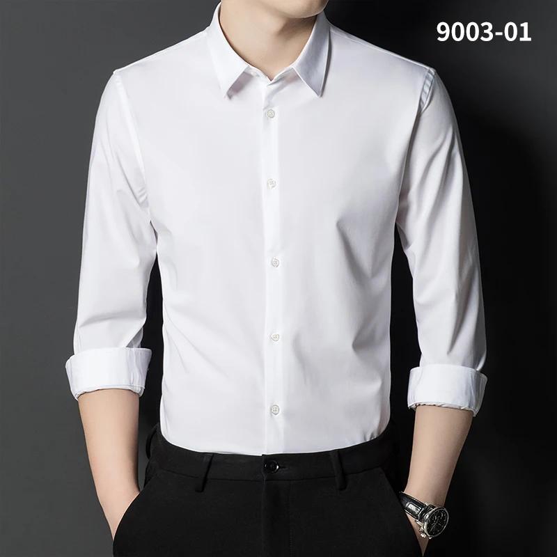 Bamboo Fiber solid color elastic long-sleeve shirts for men slim fit formal plain shirt england style white shirt office clothes