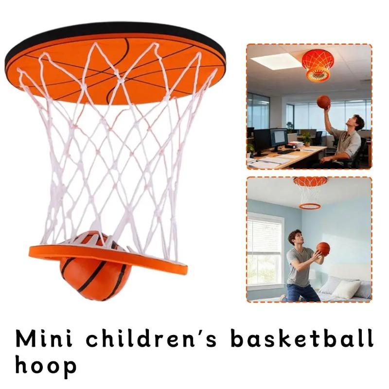 Hanging Indoor Basketball Hoop, Mini Ceiling-Mounted Basketball Goal with Net Ball, Portable Small Bifold Design for Bedroom, No Assembling