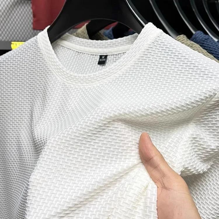 

Мужская футболка с коротким рукавом из бамбукового ледяного шелка, повседневная универсальная летняя эластичная утягивающая футболка для мужчин 5XL белый